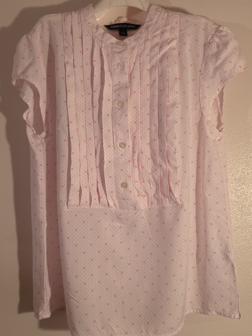 Calvin Klein Jeans Pink Dotted Pintuck Blouse